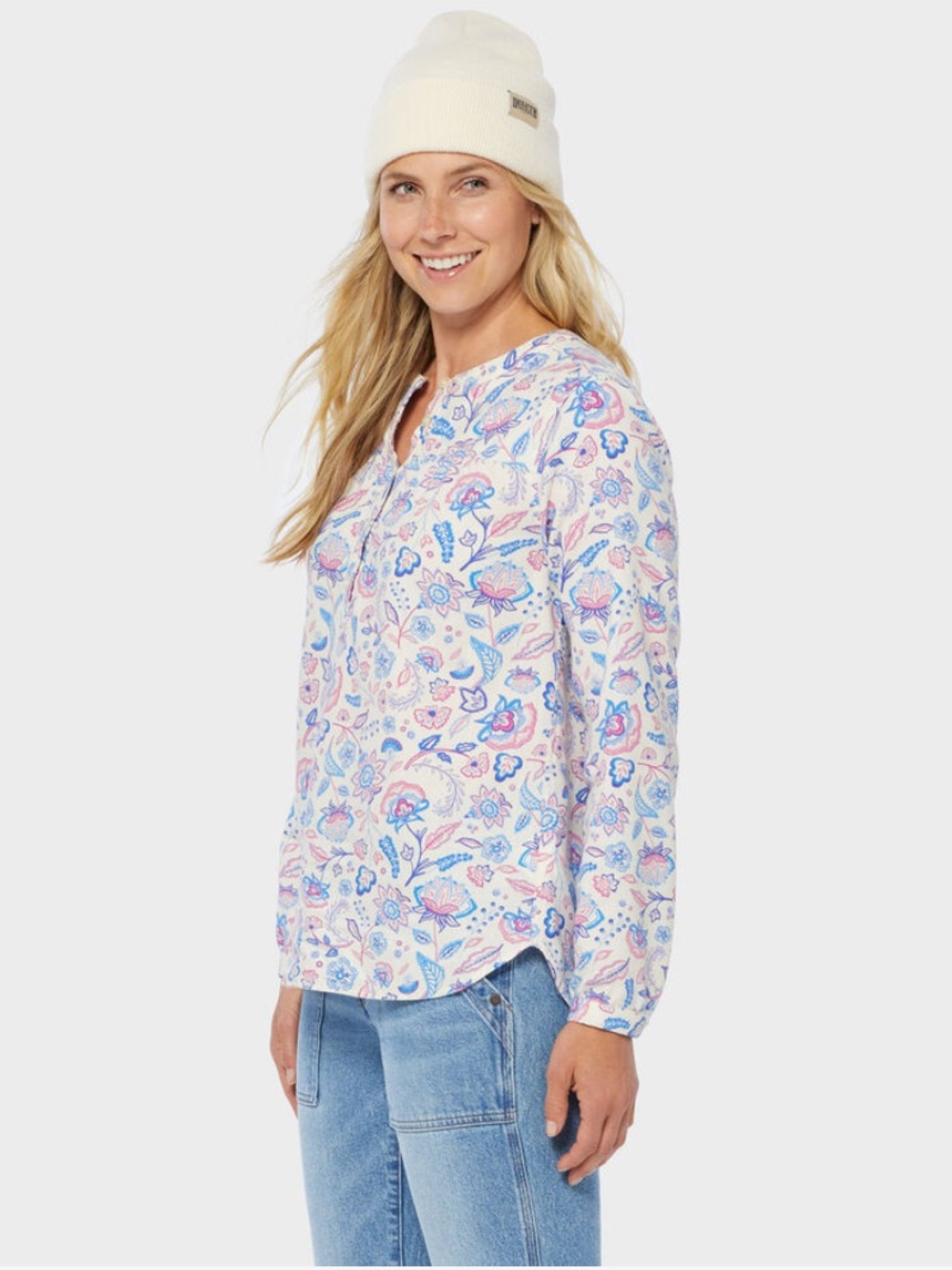 Duluth Trading Co Seawool Lightweight Flannel Blouse - Pink & Blue Paisley